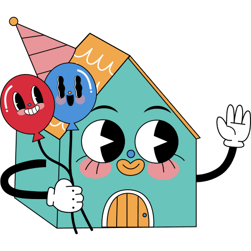 House holding balloons character