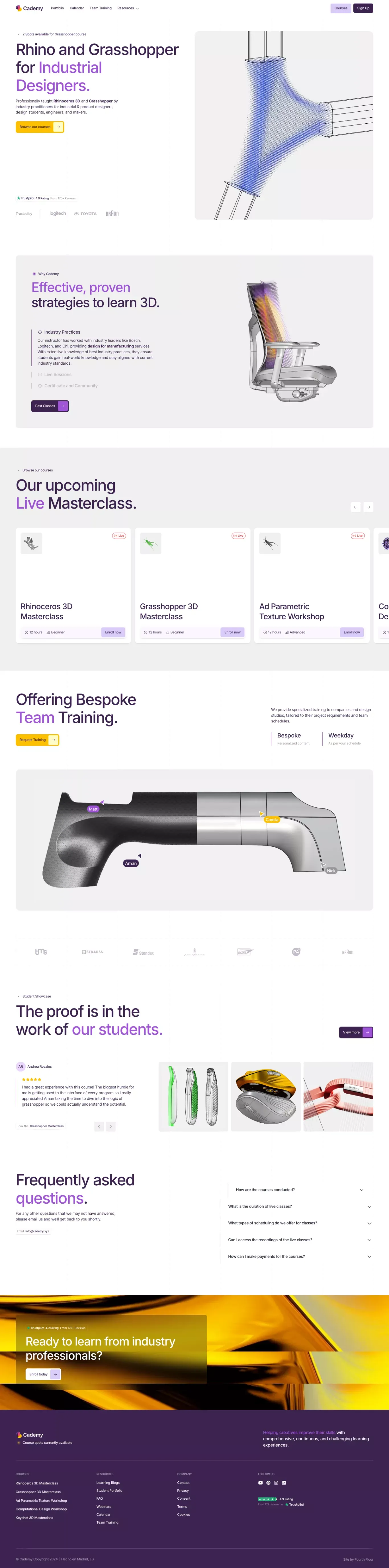 Cademy portfolio page screenshot showcasing Design and Education design