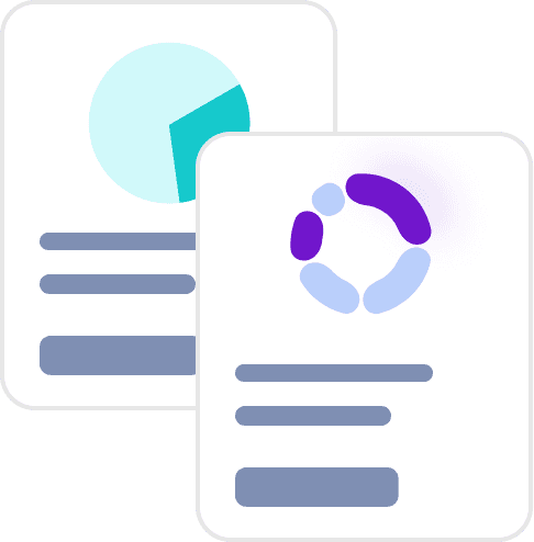 Two digital infographics displaying circular charts with segmented sections and text, representing data analysis and business insights.