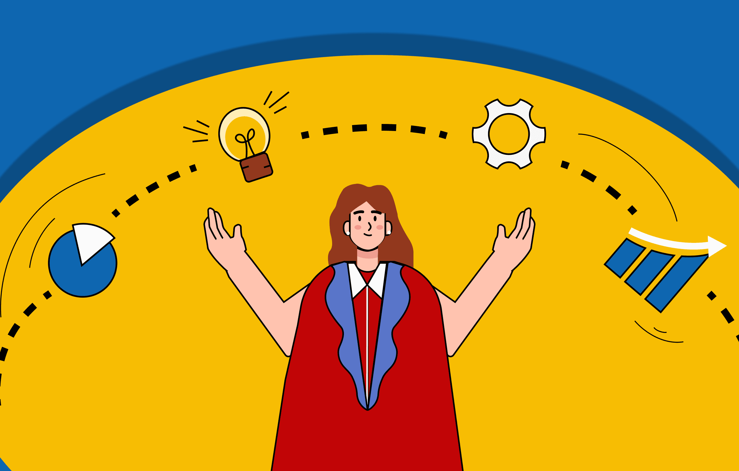 Illustration representing a B2B retention and growth service, focused on customer engagement, feedback, and long-term value.