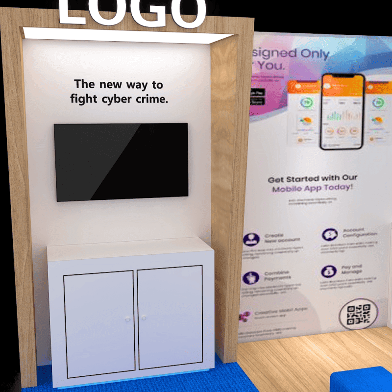 10x10 booth with monitor and counter