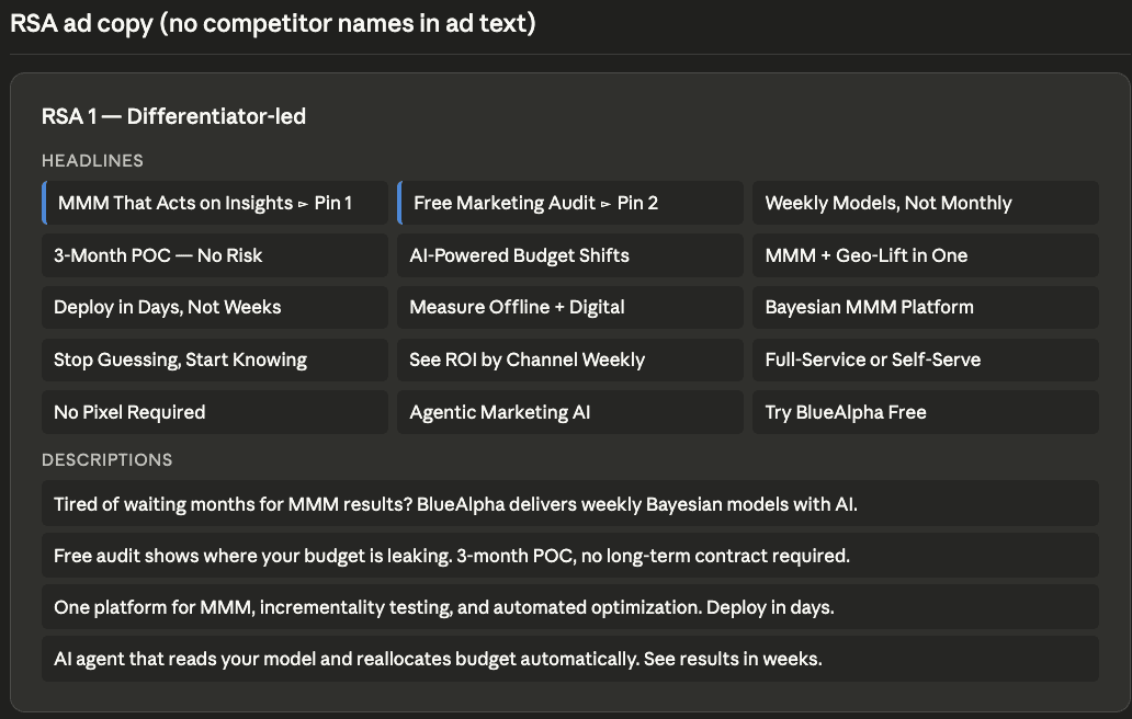 Google Ads Conquest Campaigns in Claude - RSA 1