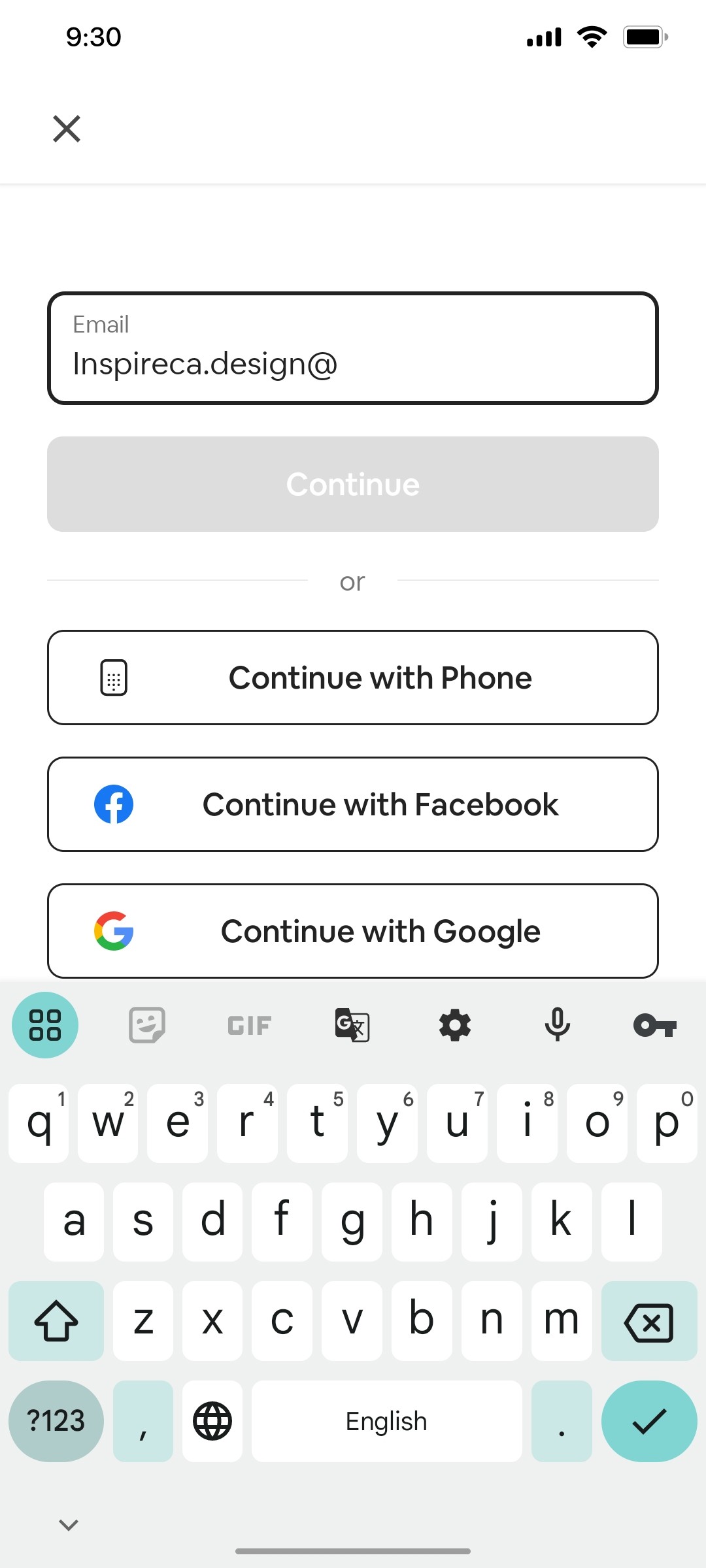 Airbnb Enter email screen