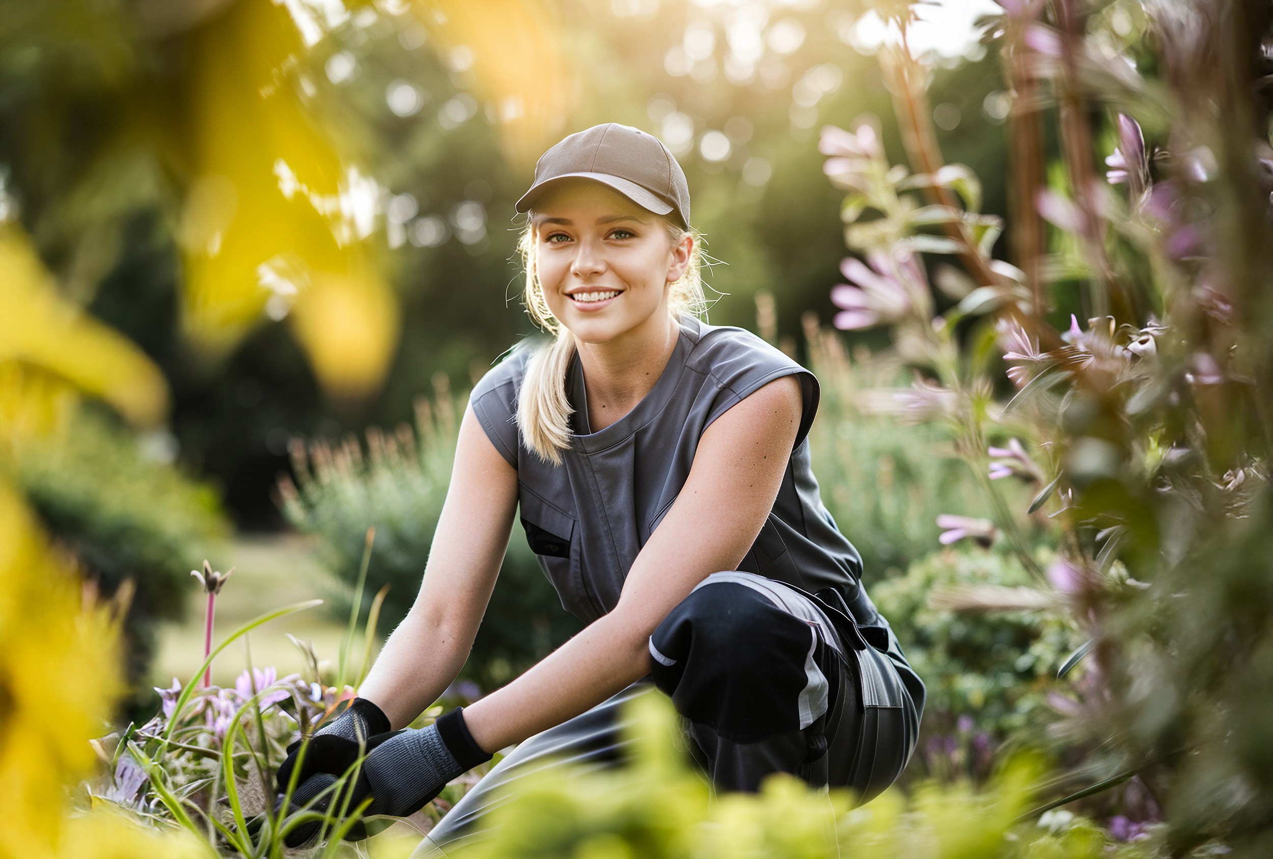 Authentisches Porträt eines jungen Gärtners bei der Arbeit, das die Freude und Erfüllung des Berufs zeigt.