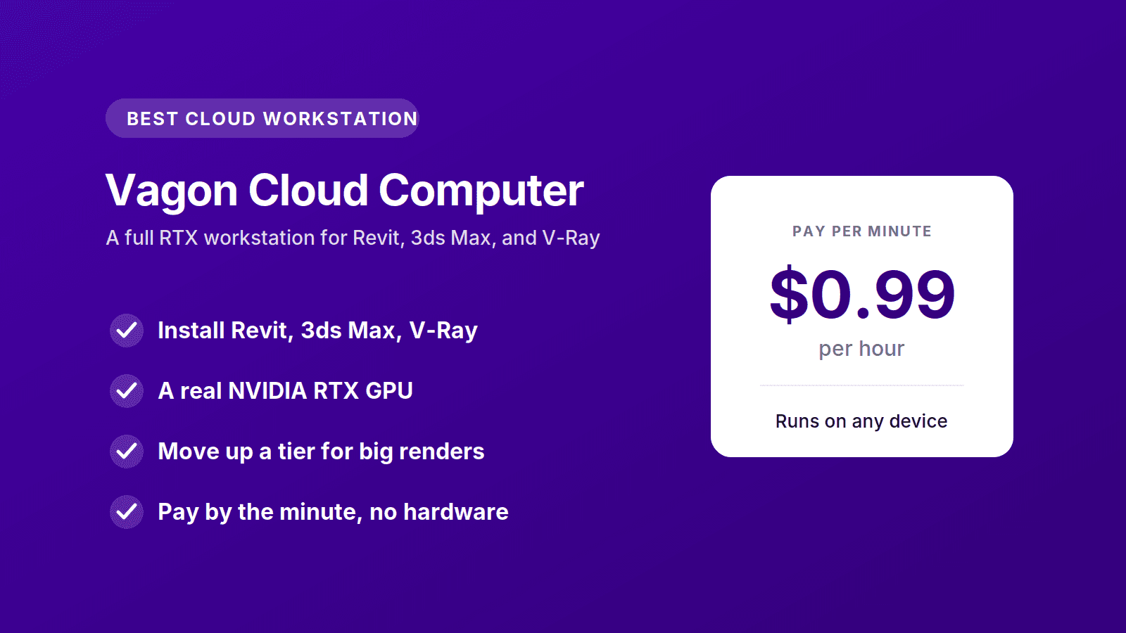 Vagon Cloud Computer, the best cloud workstation for Revit, 3ds Max and V-Ray from $0.99 per hour