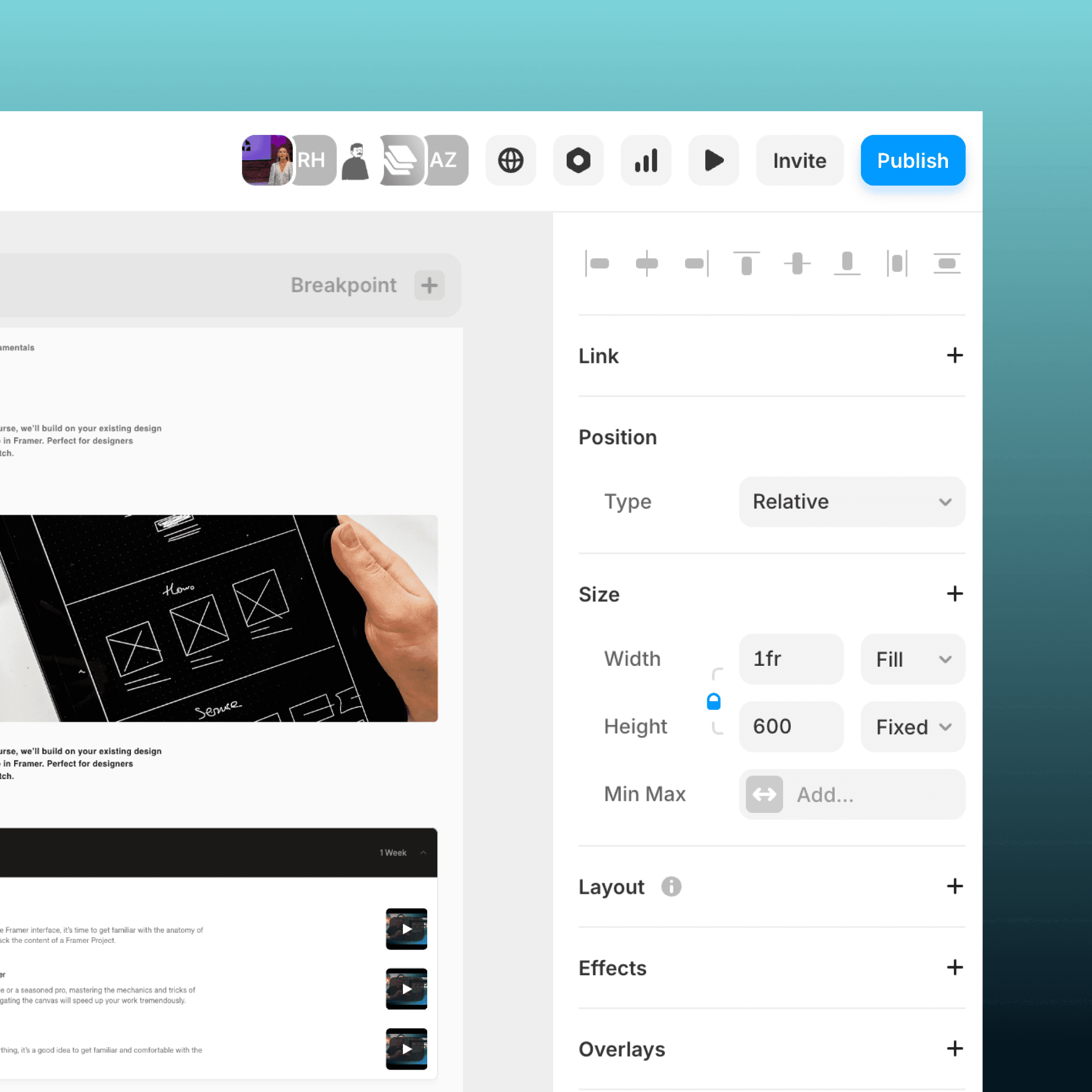 Framer used to build a student course portal for members