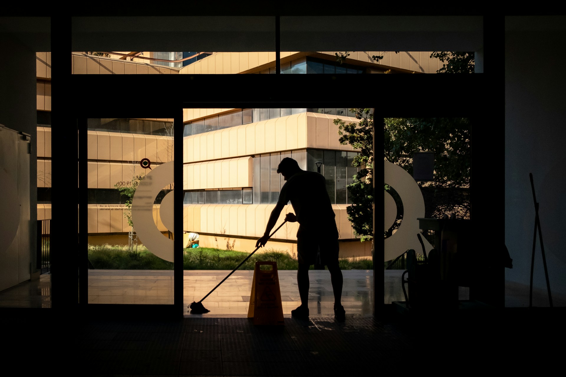 a man cleaning up 