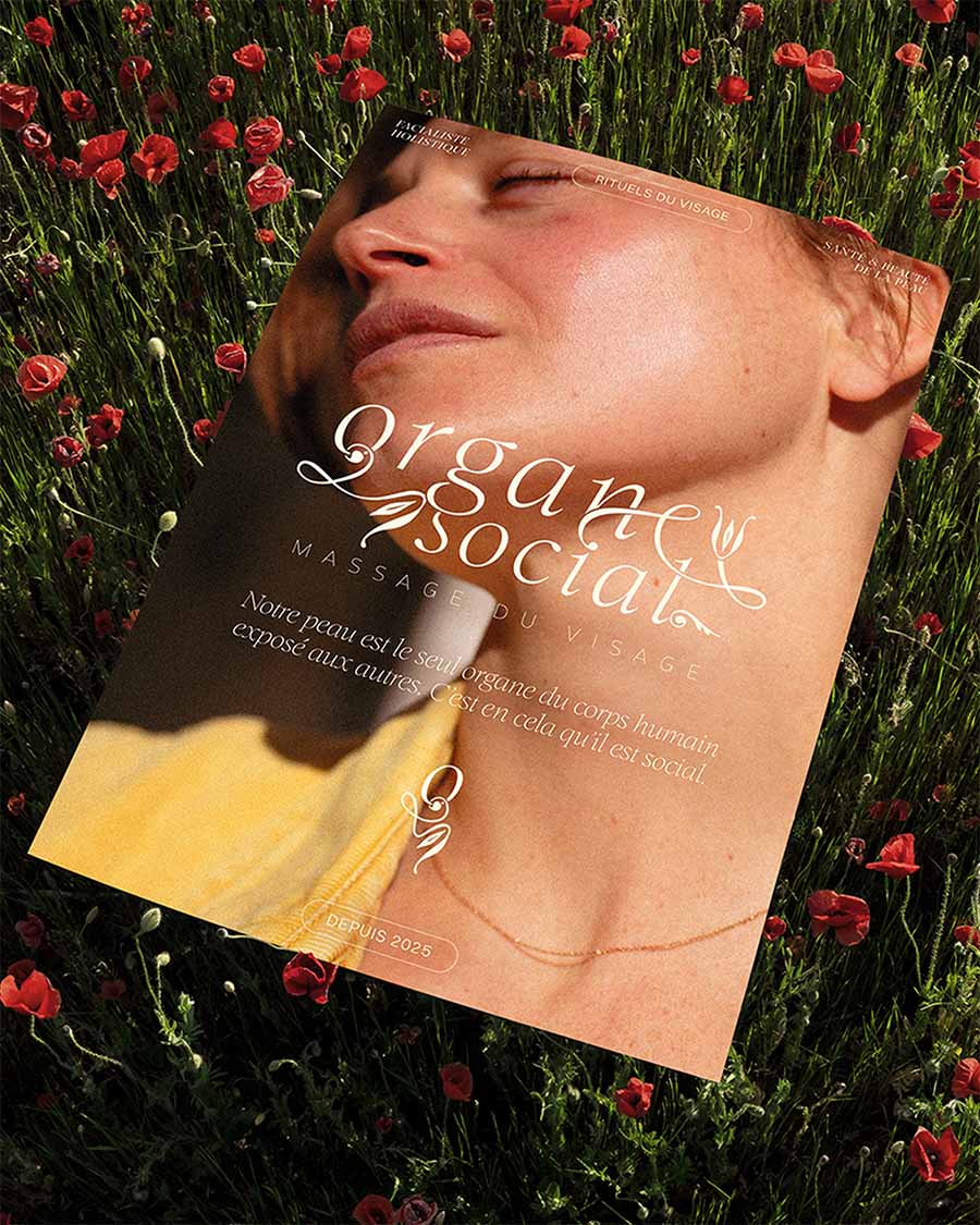 supports de communication et identité visuelle pour la marque de beauté Organe Sociale