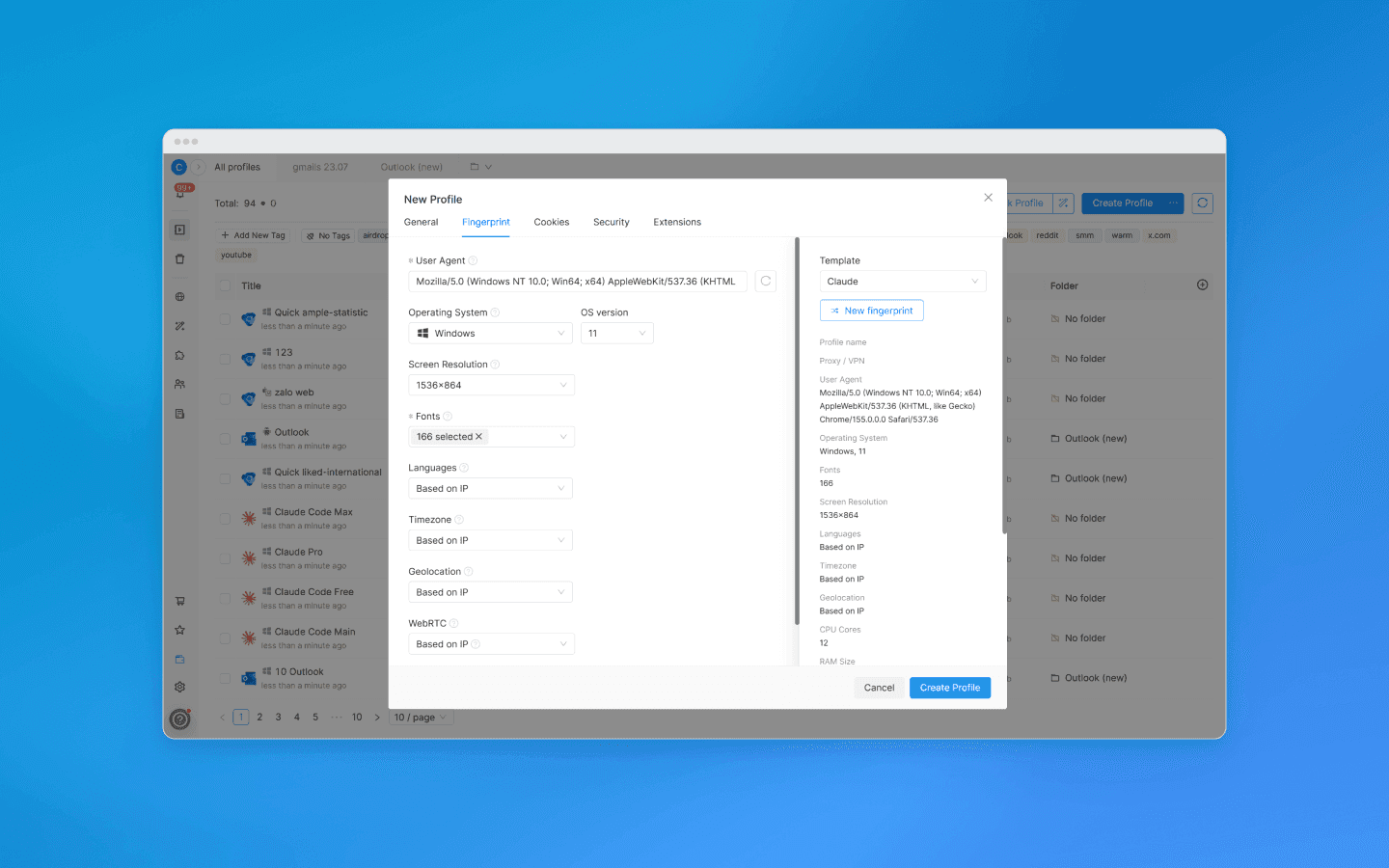 Configuración de un perfil en Octo Browser