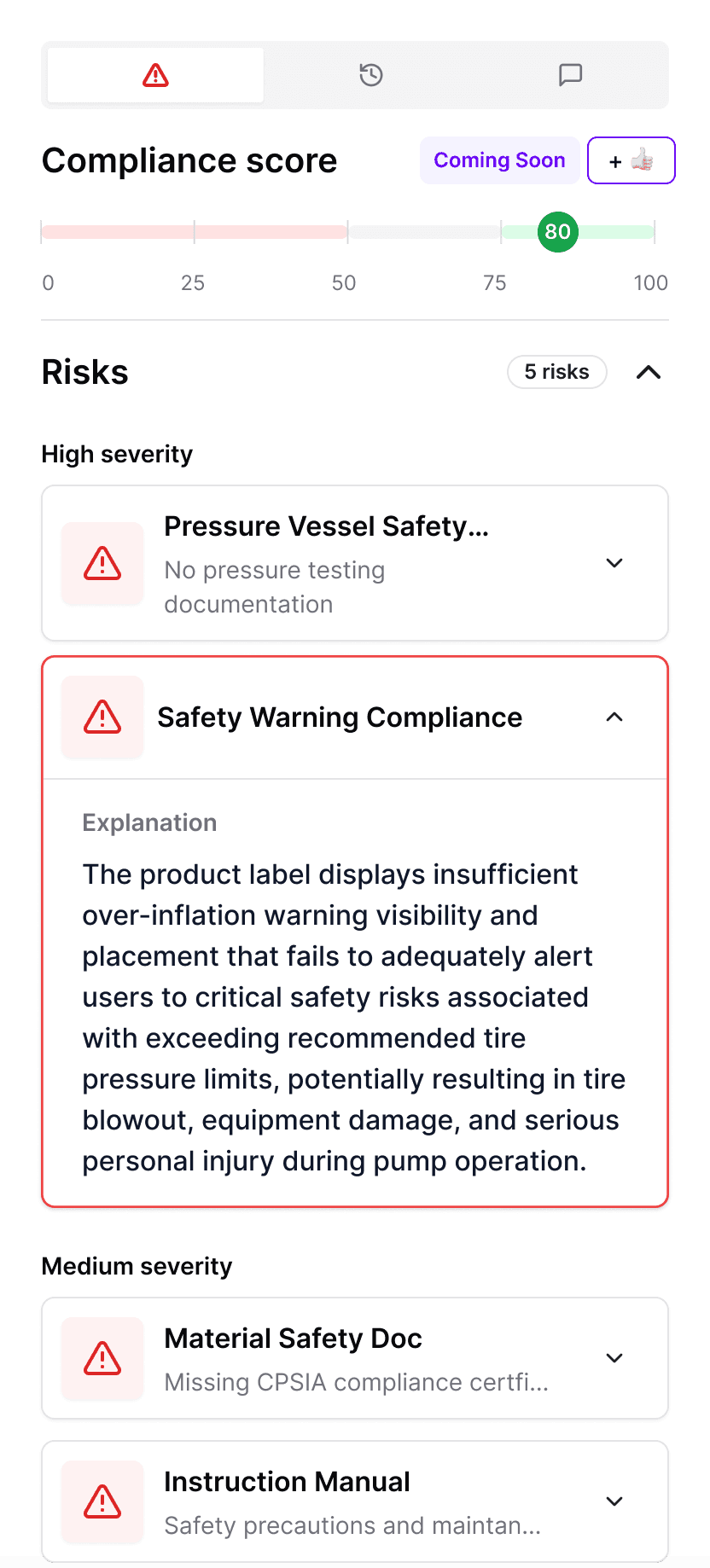 Sporting goods compliance remediation