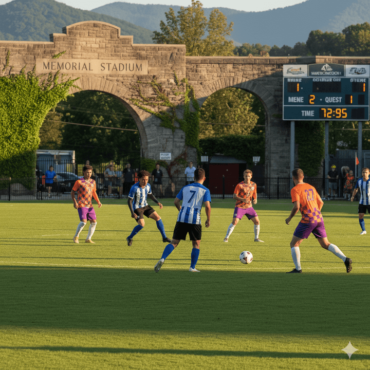 A group of young men playing a game of soccer