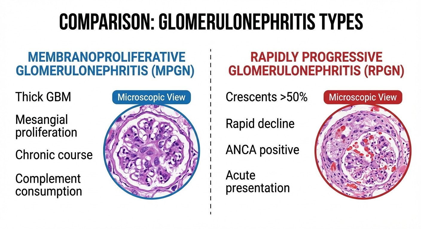MPGN vs RPGN comparison chart for NEET PG nephrology