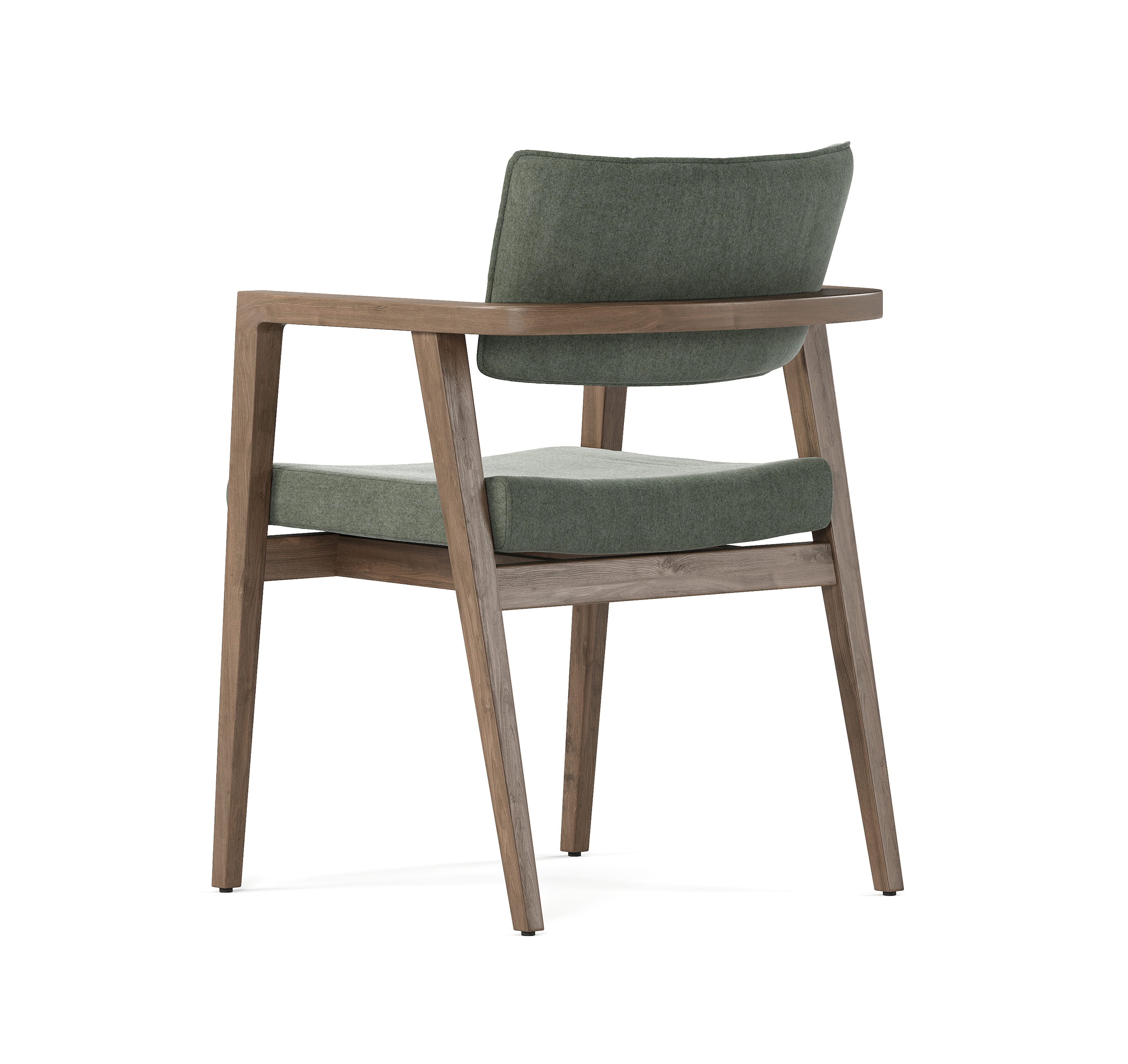 Wooden armchair with green upholstered seat and backrest