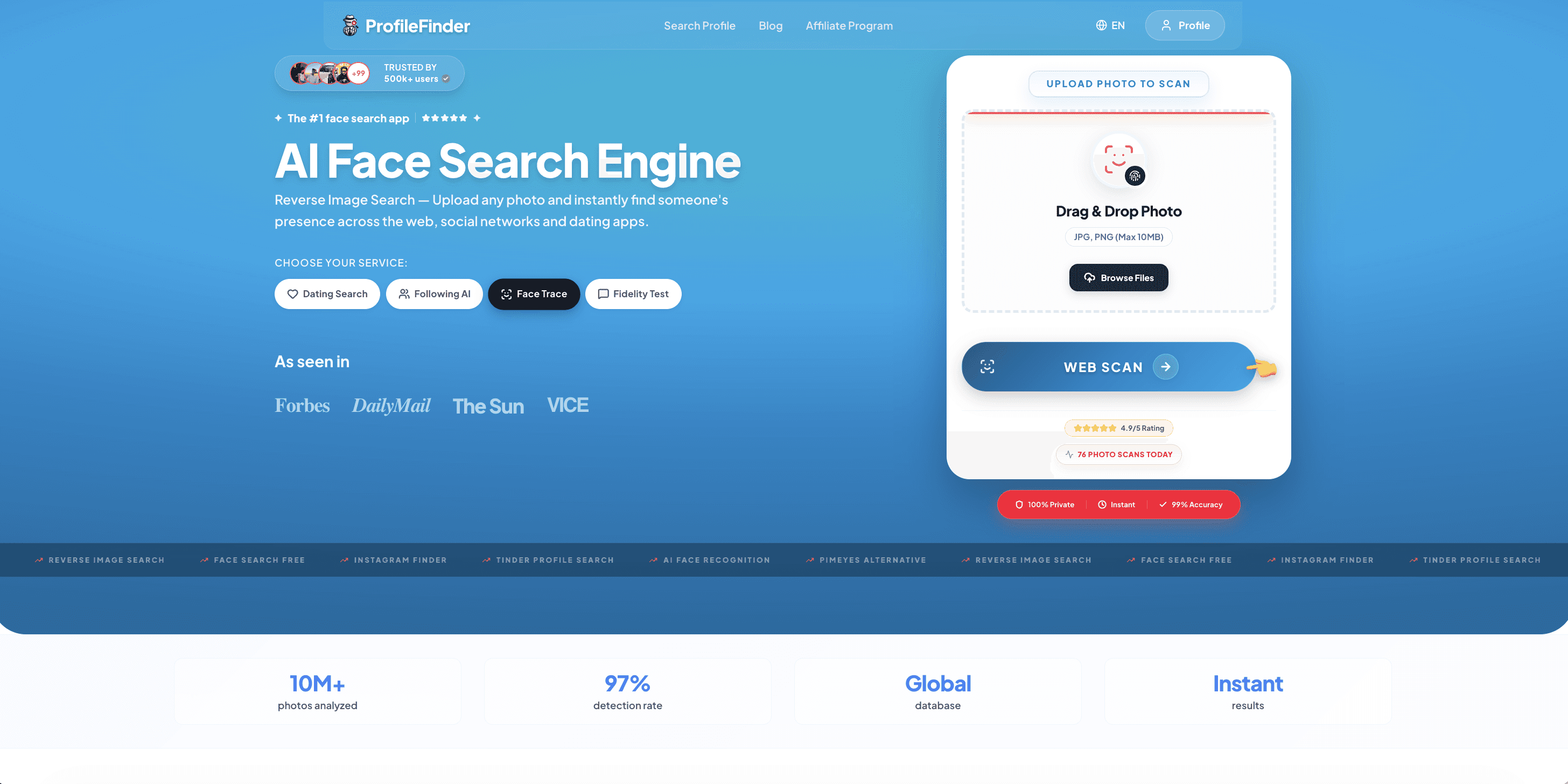 Profilefinder face search