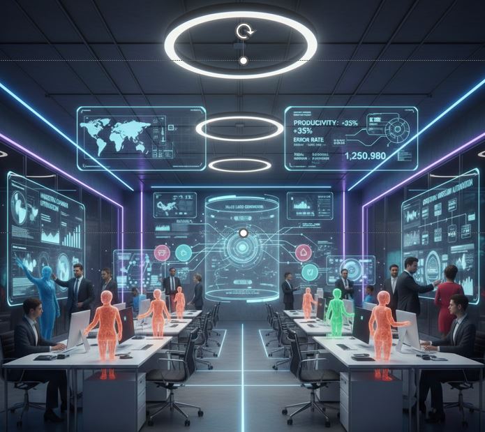 AI agents collaborating autonomously across enterprise workflows.