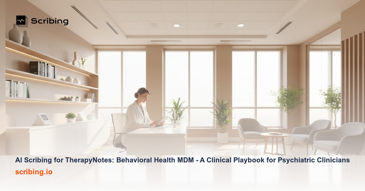AI-powered clinical documentation tool assisting behavioral health clinicians with structured psychiatric notes and medical decision making in a TherapyNotes workflow.