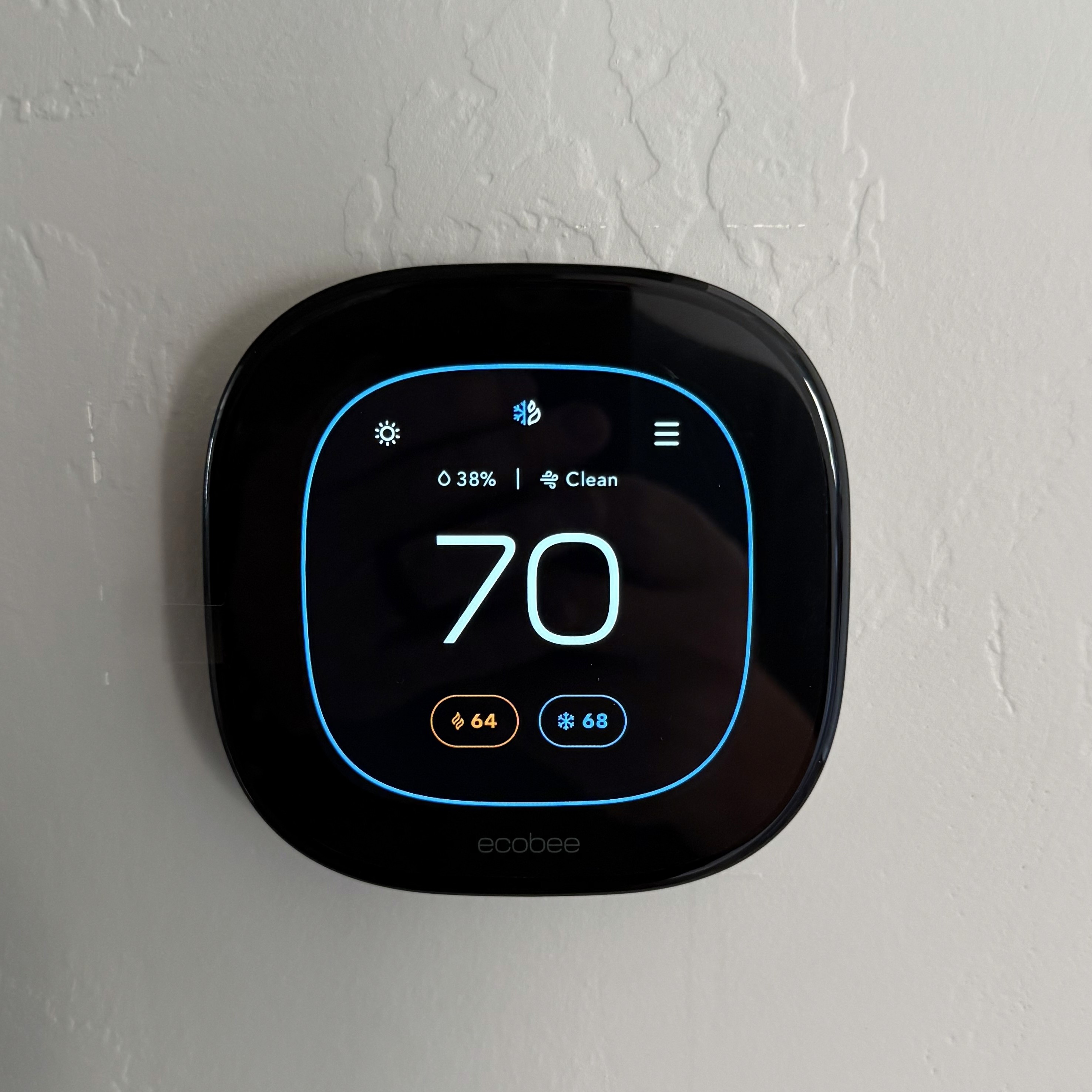 A ecobee smart thermostat displaying room temperature after a Northstead HVAC system performance check in Boise, Idaho.