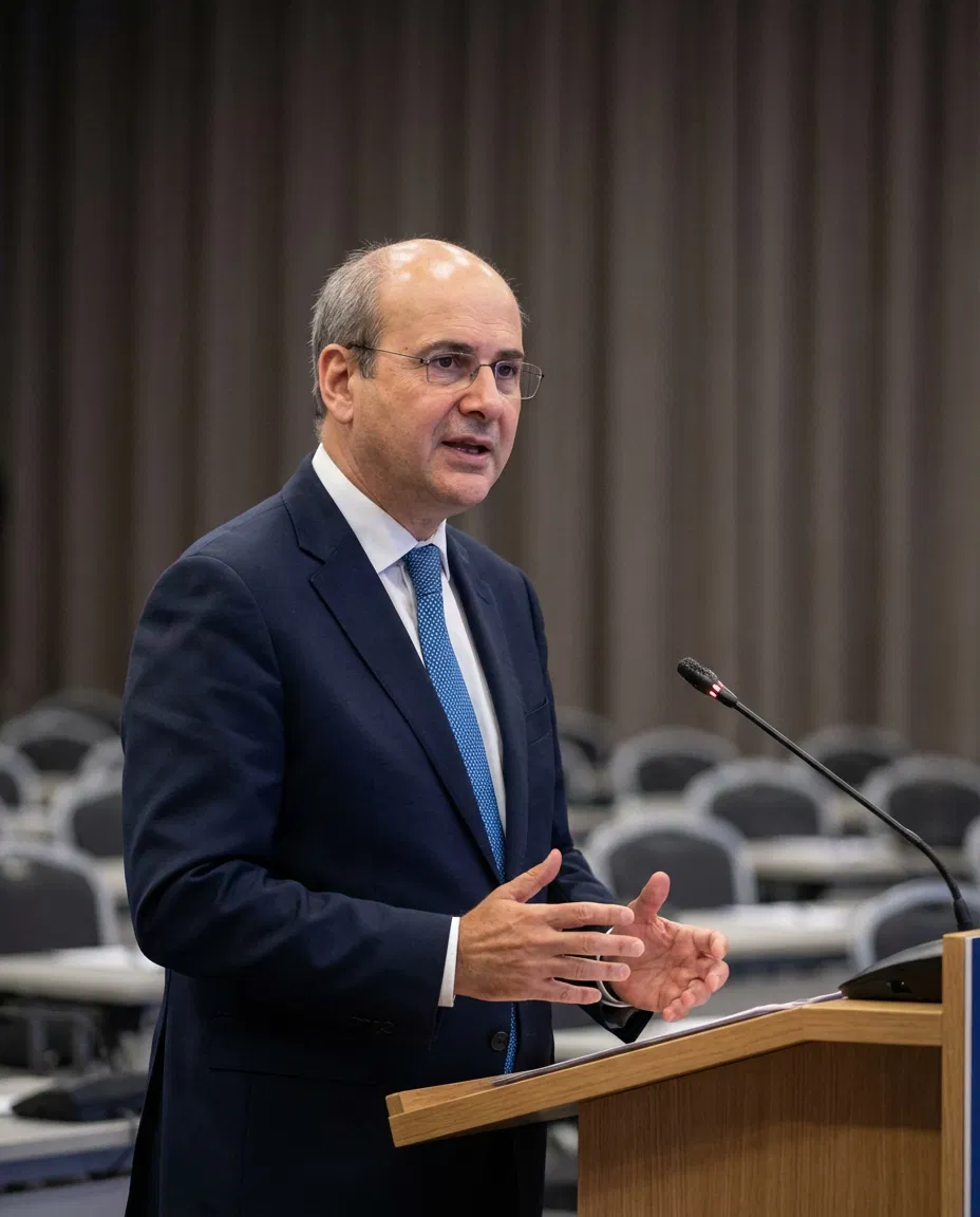 Kostis Hatzidakis speaking at a formal public event.