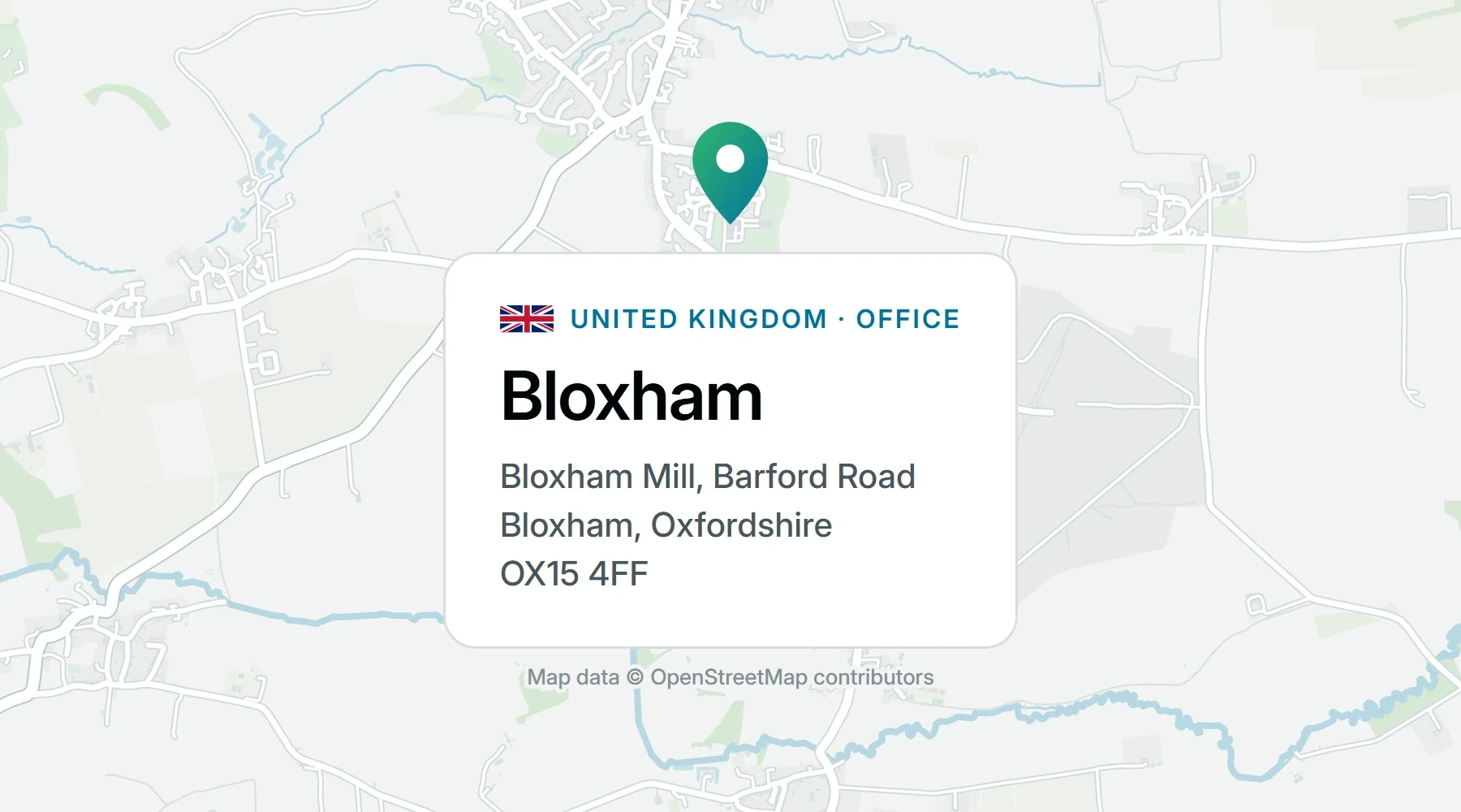 Map of our UK office: Bloxham Mill, Barford Road, Bloxham, Oxfordshire OX15 4FF, United Kingdom