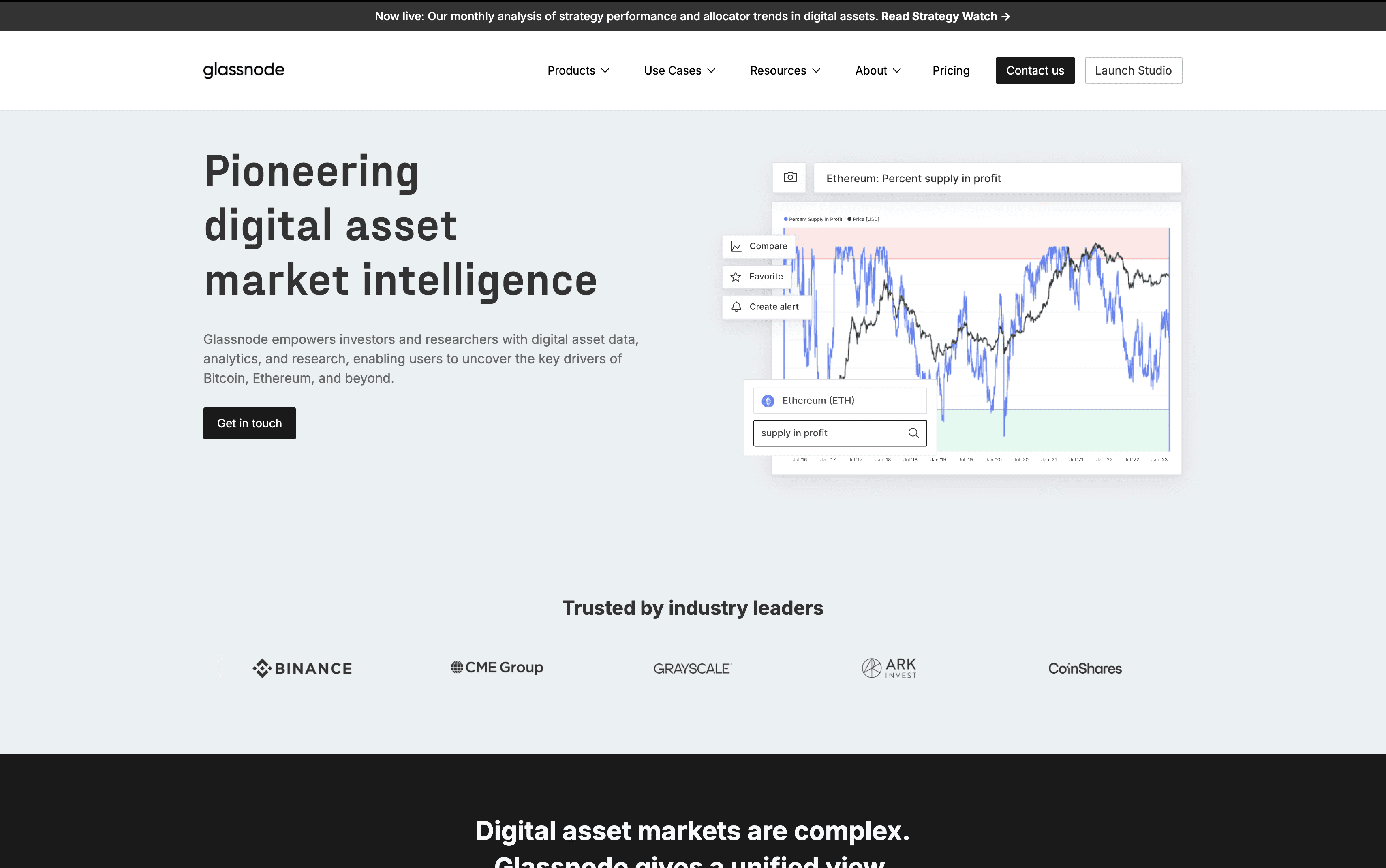 Glassnode onchain crypto data analytics platform homepage