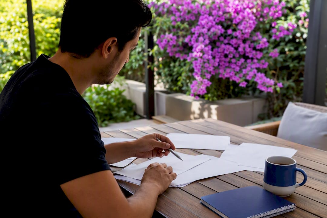 Agent hands preparing call scripts and templates