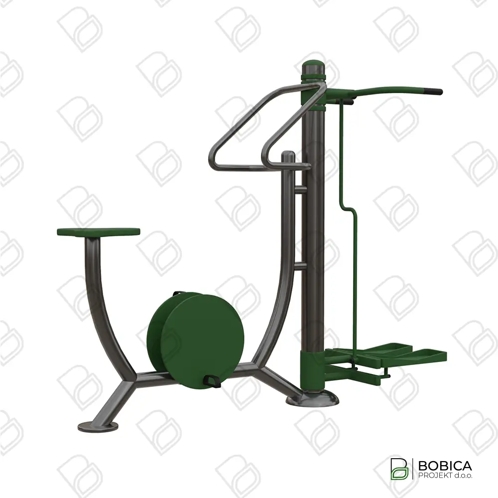 Kombinirana Street Workout sprava (steper i bicikl) u sivo-zelenoj boji za vježbanje na otvorenom – BOBICA PROJEKT