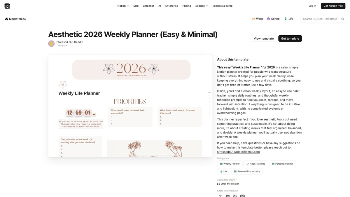 7 Best Week Planner Notion Template Picks for 2026 - Aesthetic 2026 Weekly Planner (Easy & Minimal)