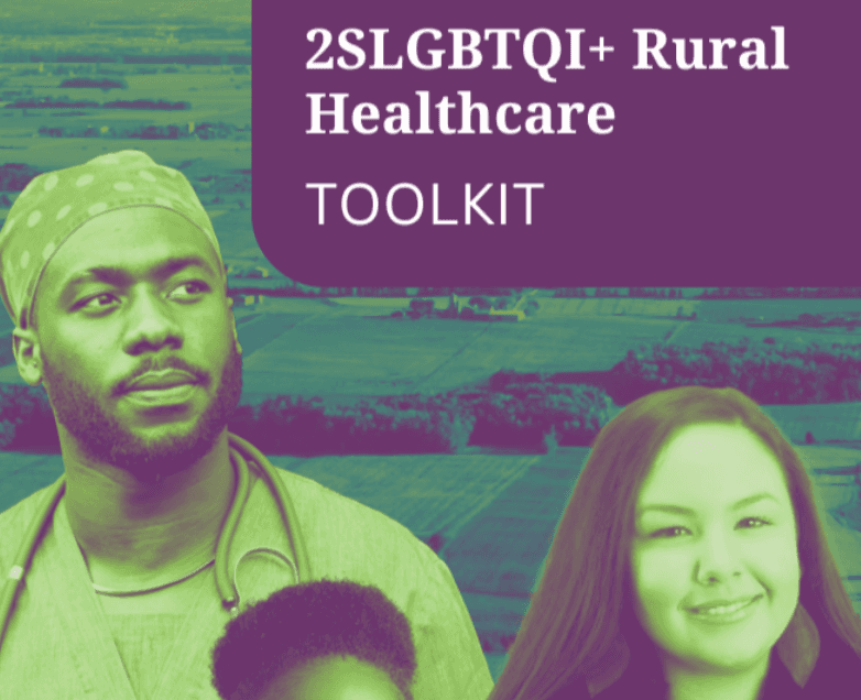 Image features a toolkit title “Rural Healthcare” with two diverse individuals, a man and a woman, against a colorful background.