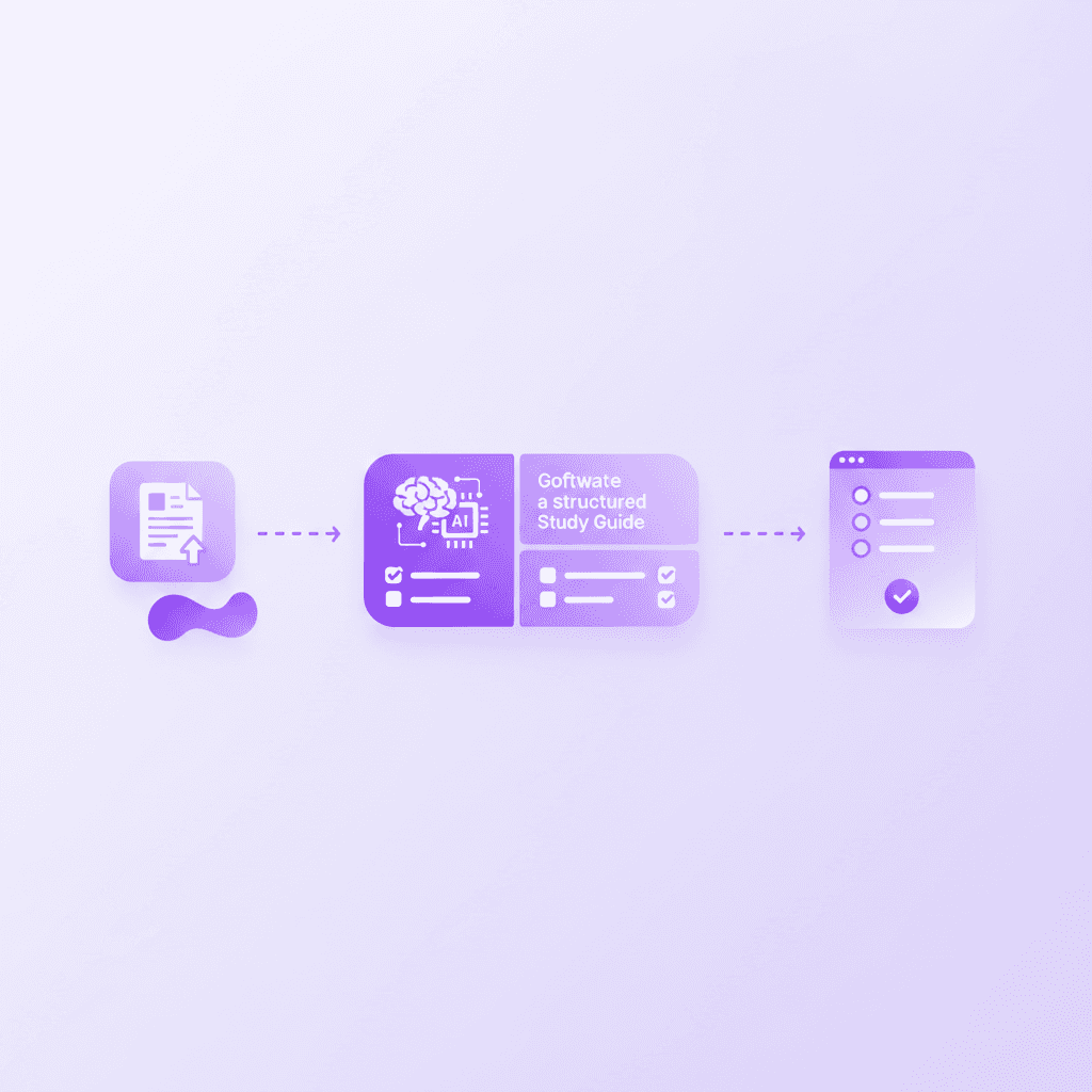 Workflow of a study guide generator transforming syllabus PDFs into practice quizzes