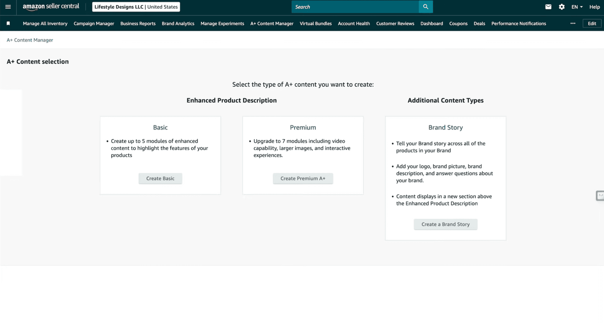 Publish a Brand Story for Premium A+ Content eligibility