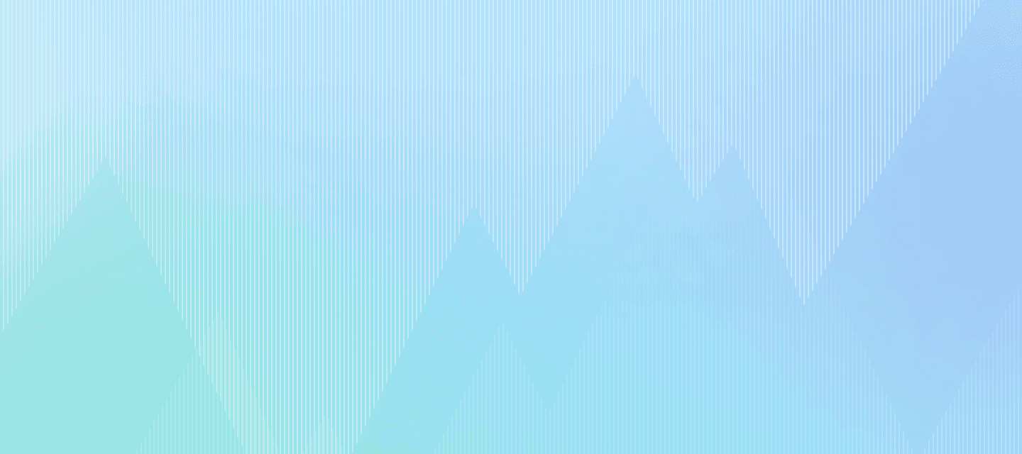 A soft gradient of light blue and green creates a serene, abstract background with mountain-like shapes.