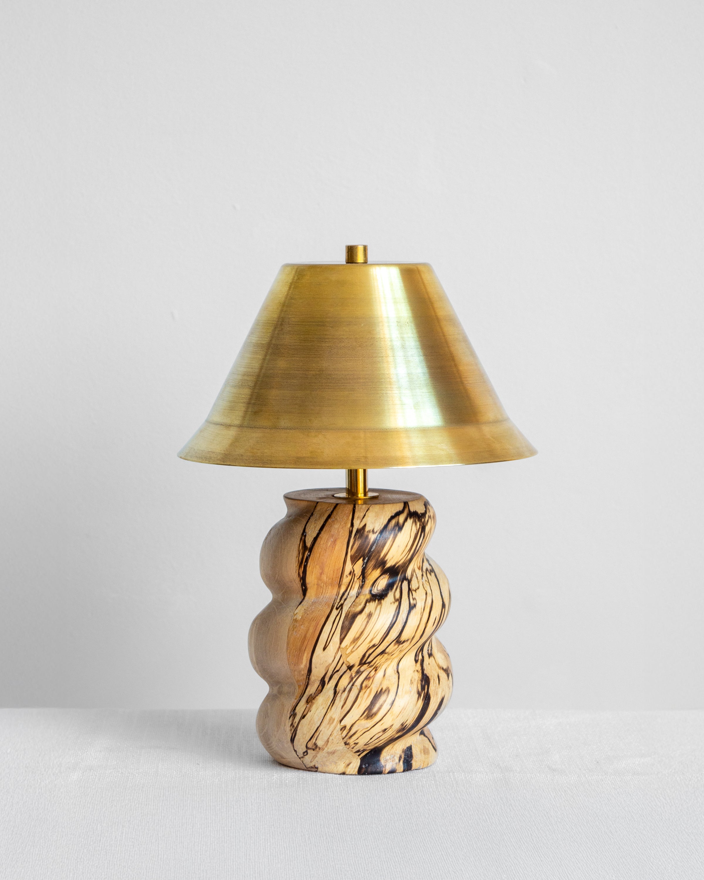 Caracol Desk Lamp with Spalted base and Brass shade available in UK, EU & US/CA wiring