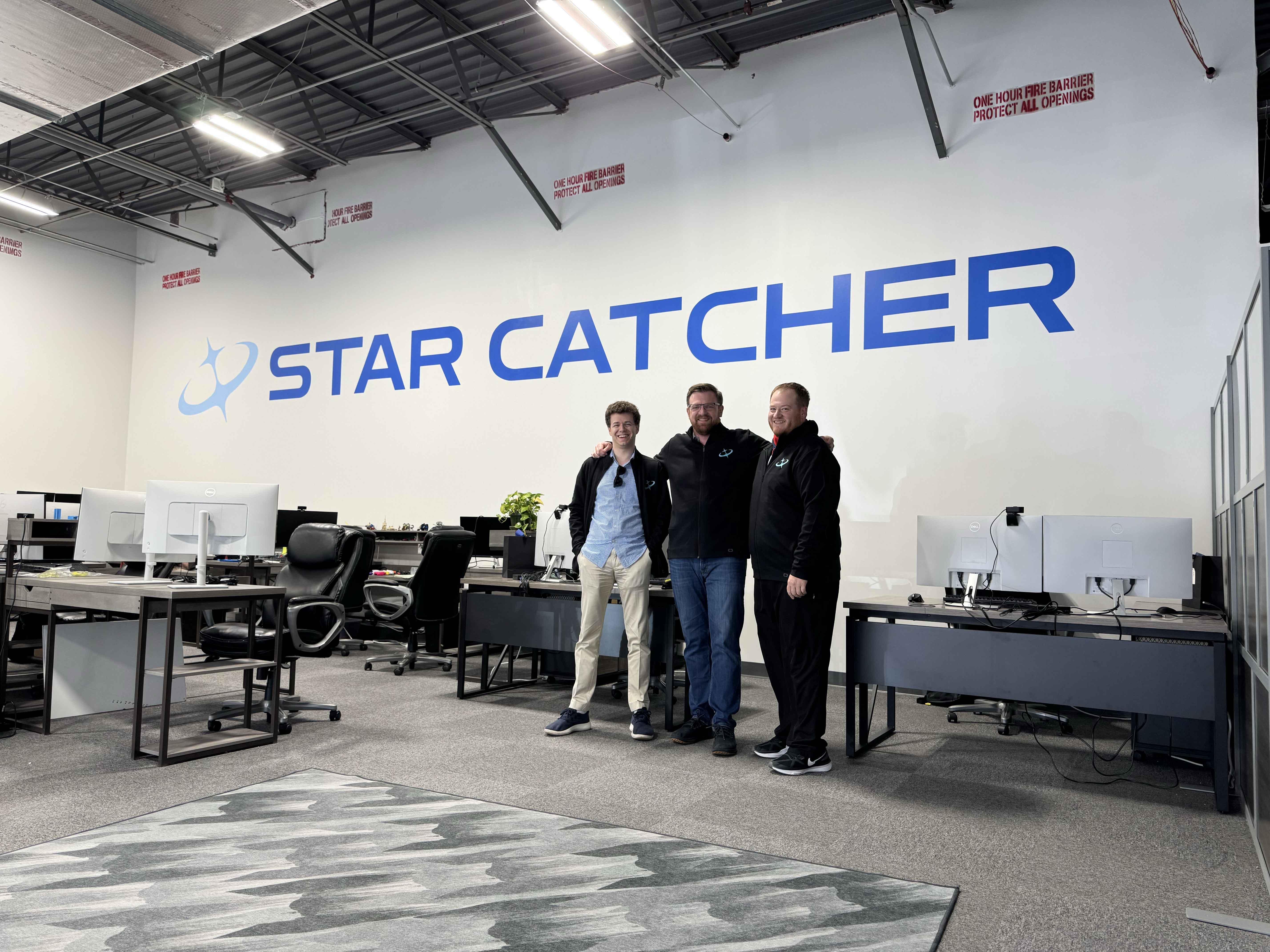Star Catcher co-founders Andrew Rush, Michael Snyder, and Bryan Lyandvert in Star Catcher headquarters