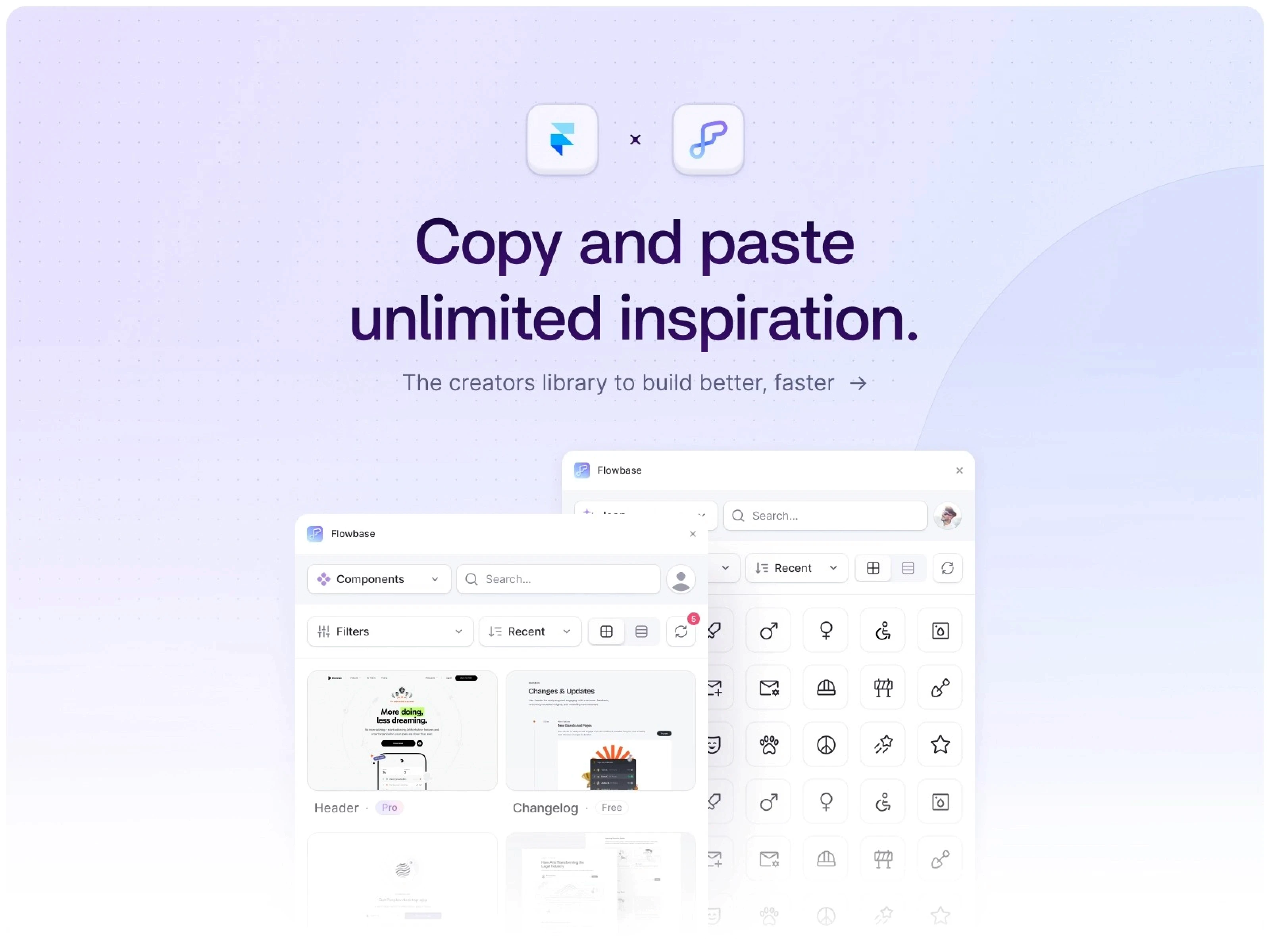 Displays the plugin’s features in a Flowbase window on a light purple background.