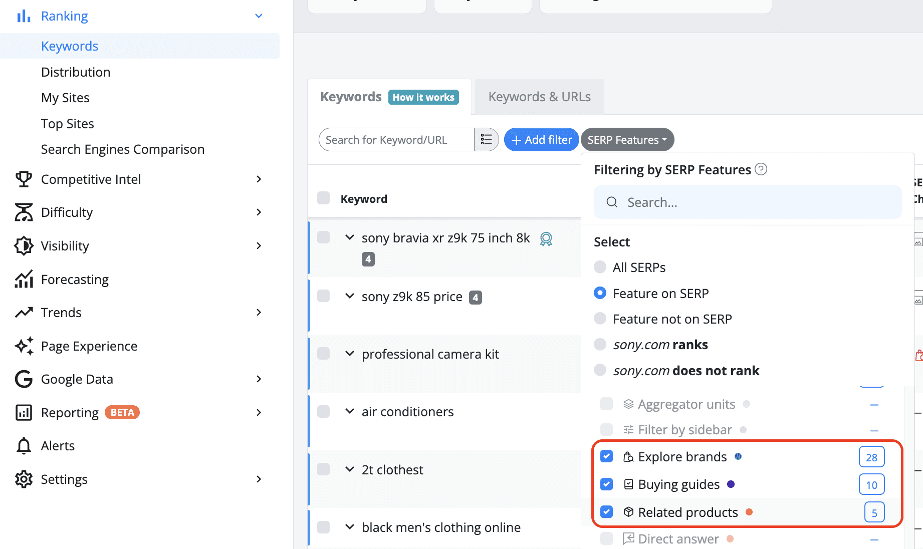 Product Related SERP Features - Advanced Web Ranking