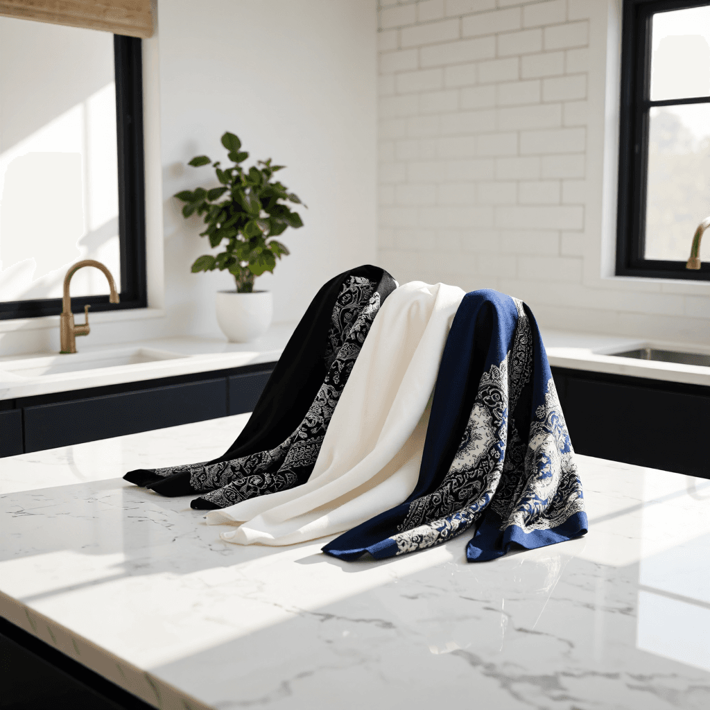 product photography of set of decorative scarves