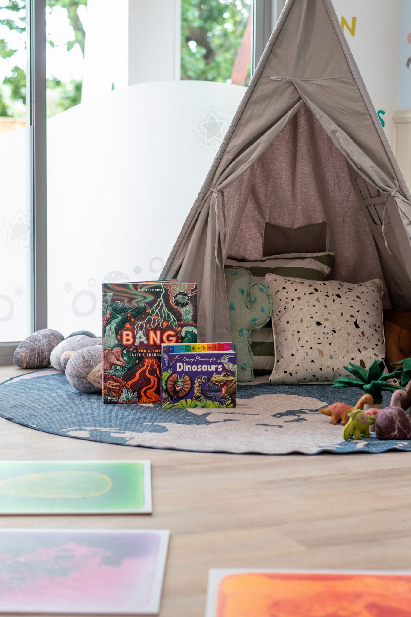 Close-up of a tree stump showing growth rings and a textured brown wood surface.