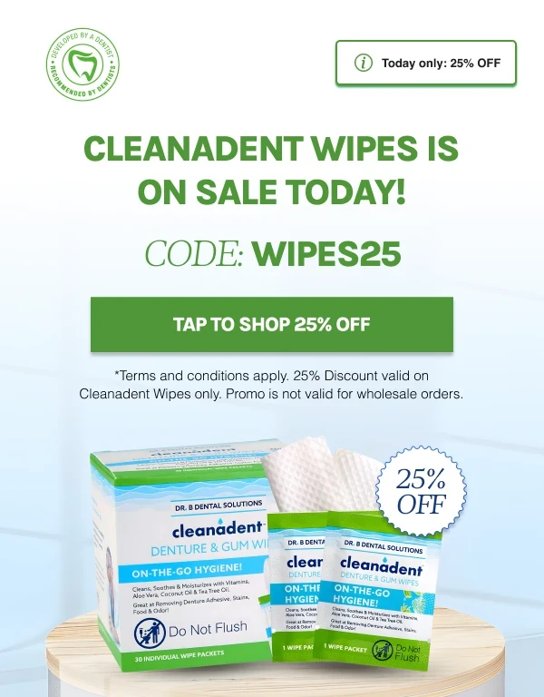 Dr. B Dental Solutions: Cleanadent wipes. Cropped email preview.