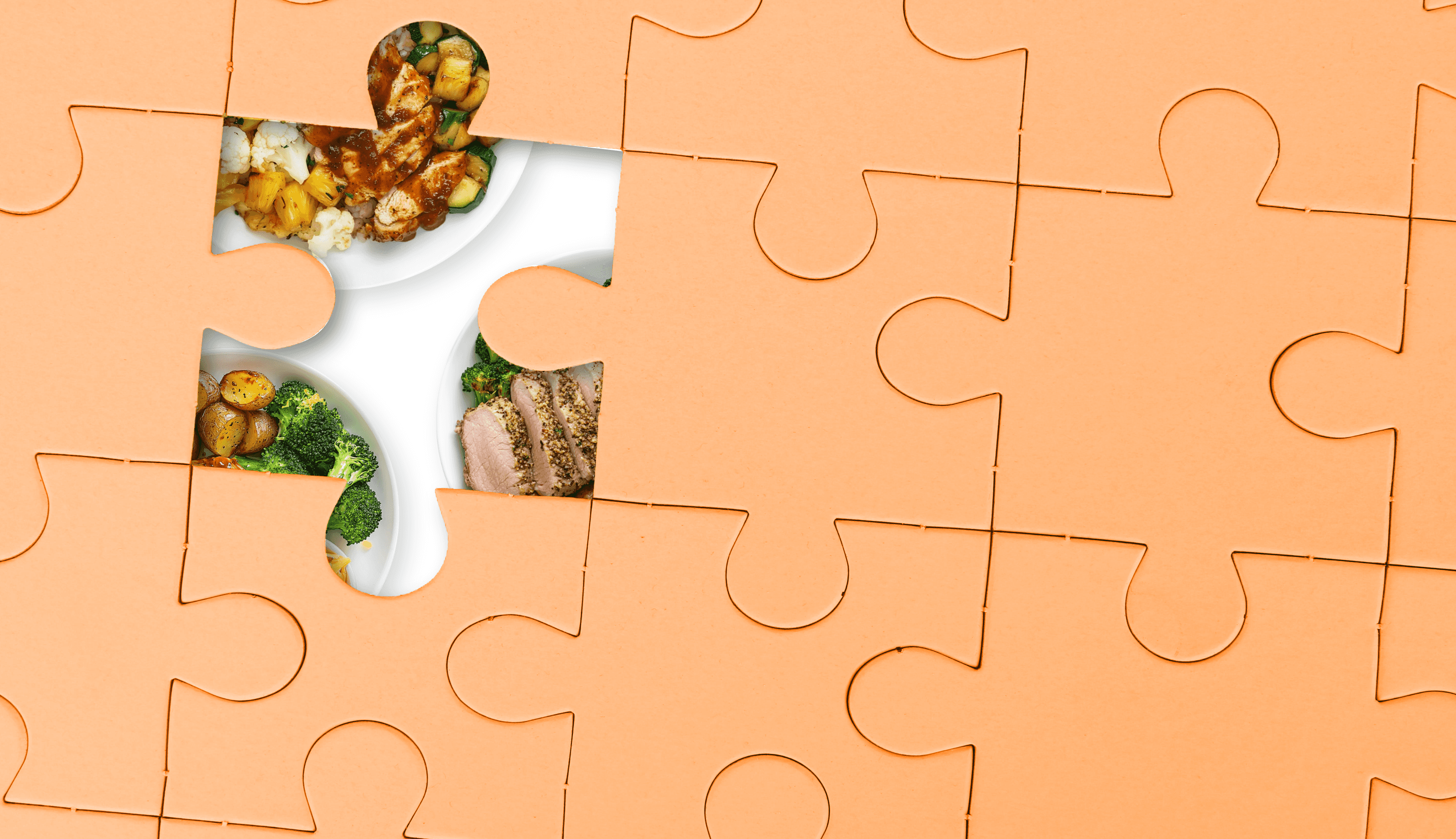 Image of a puzzle with a missing piece - under the missing piece is food