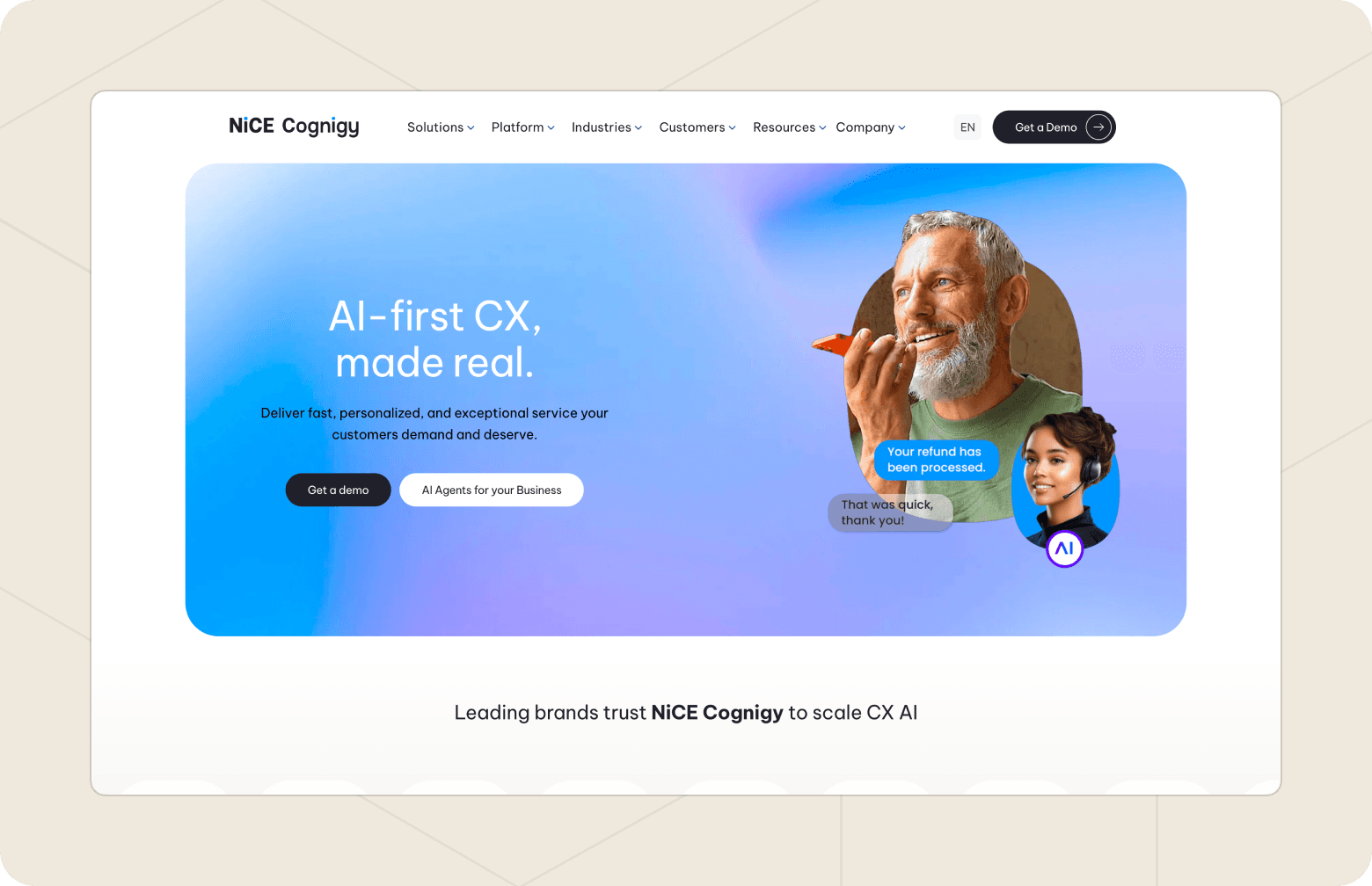 Screenshot of the Cognigy homepage.