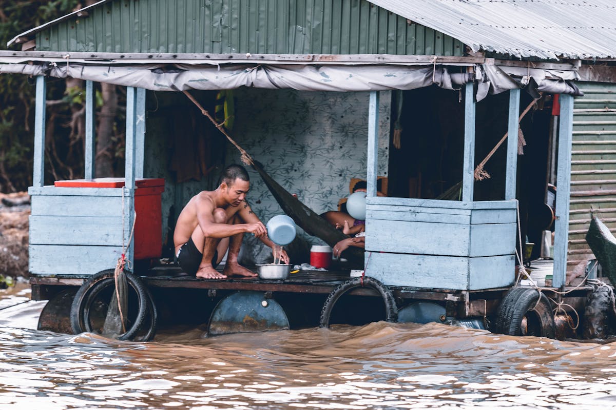 Urban street after heavy rain and flooding