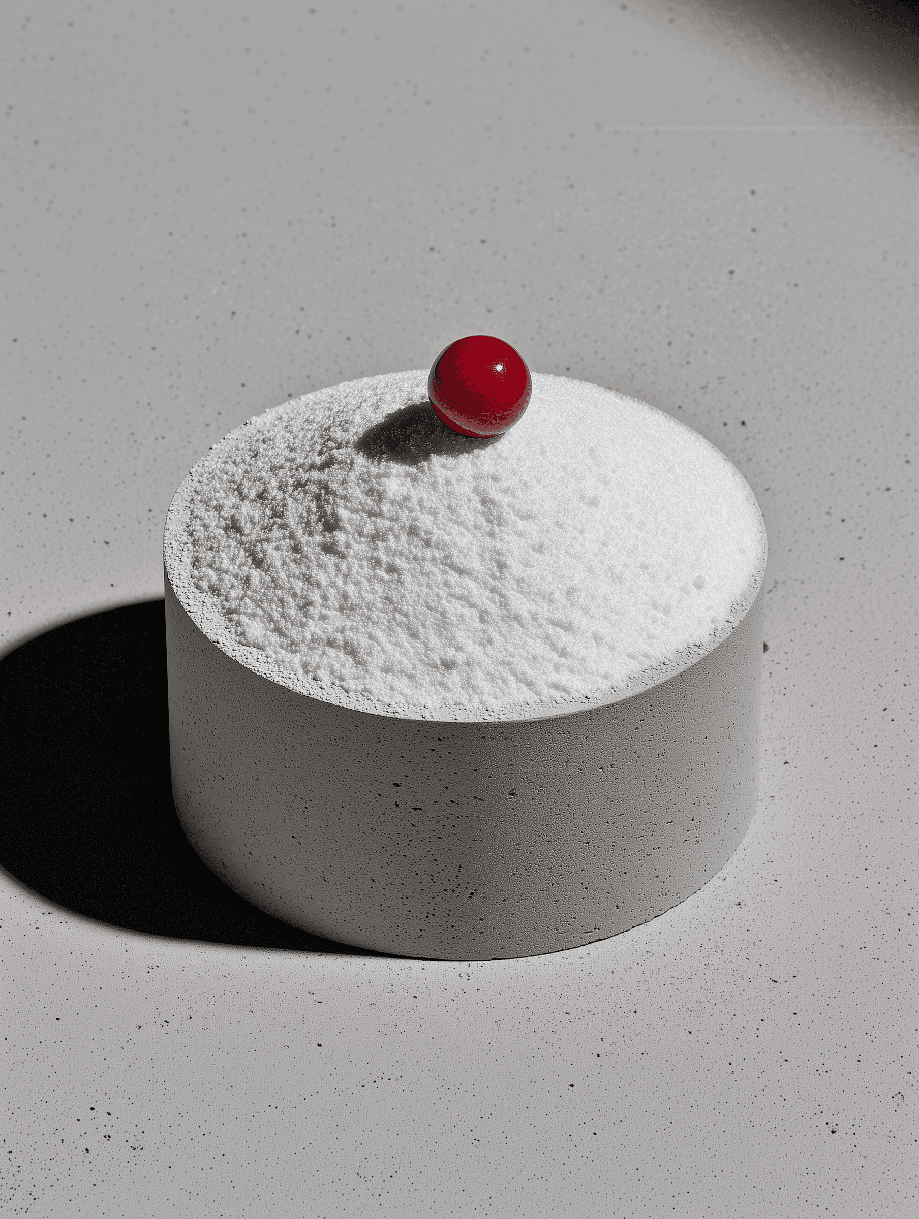 A cylindirical package near a round bowl in  a sunny setting