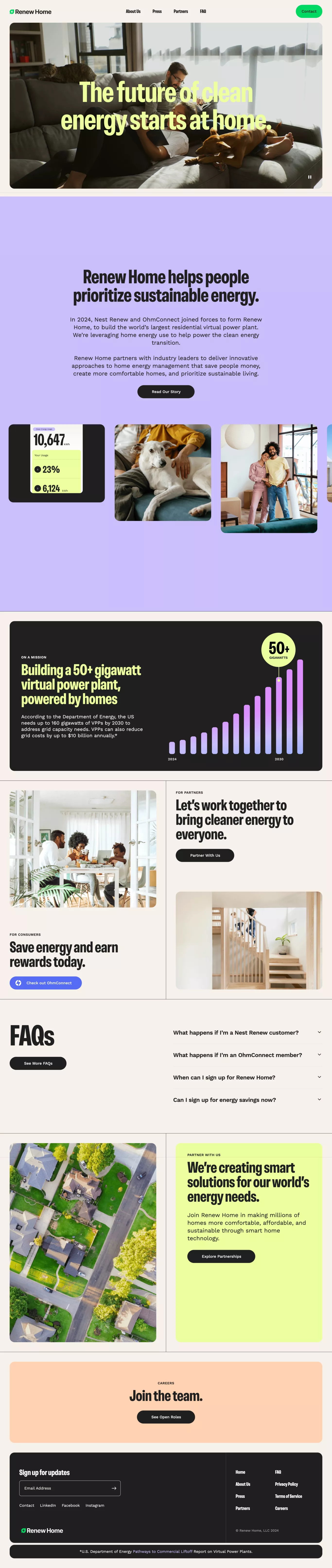 Renew Home landing page screenshot showcasing Tech and Architecture design