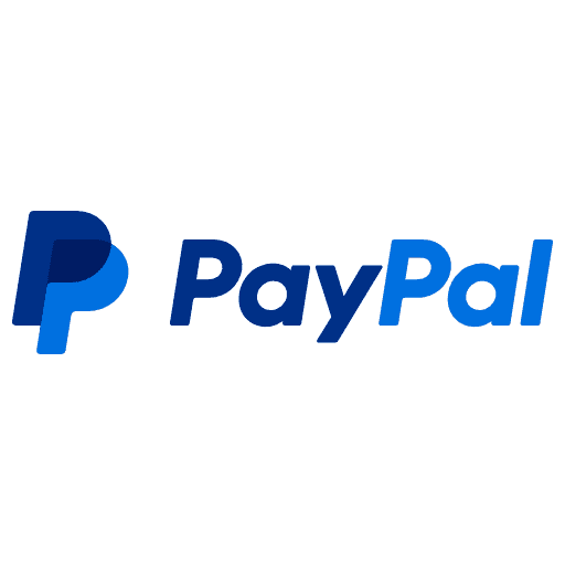 PayPal logo with overlapping blue P's and the word PayPal.