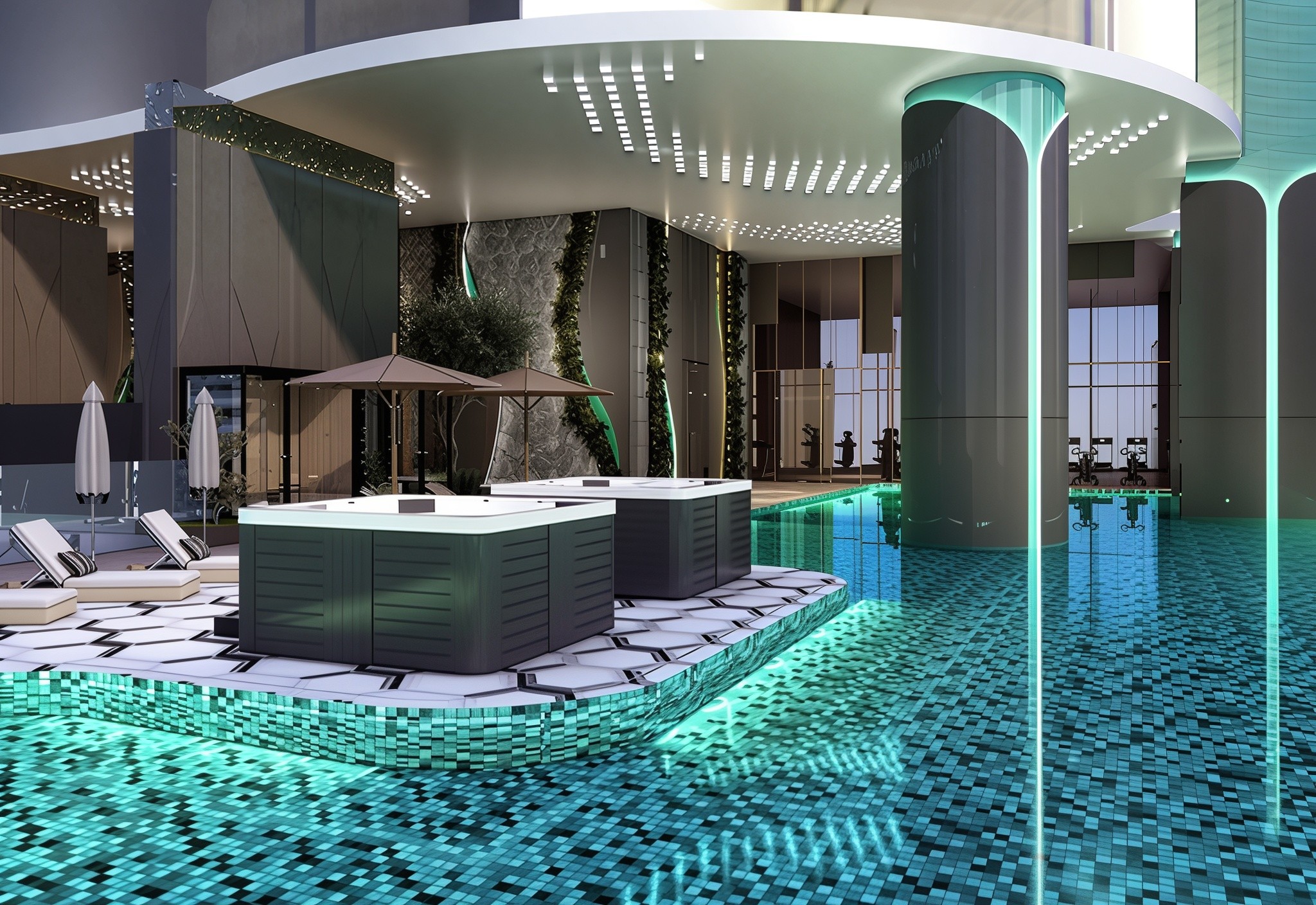 Stylish lobby showcasing a large green sign labeled "mbl signature," contributing to the modern design.