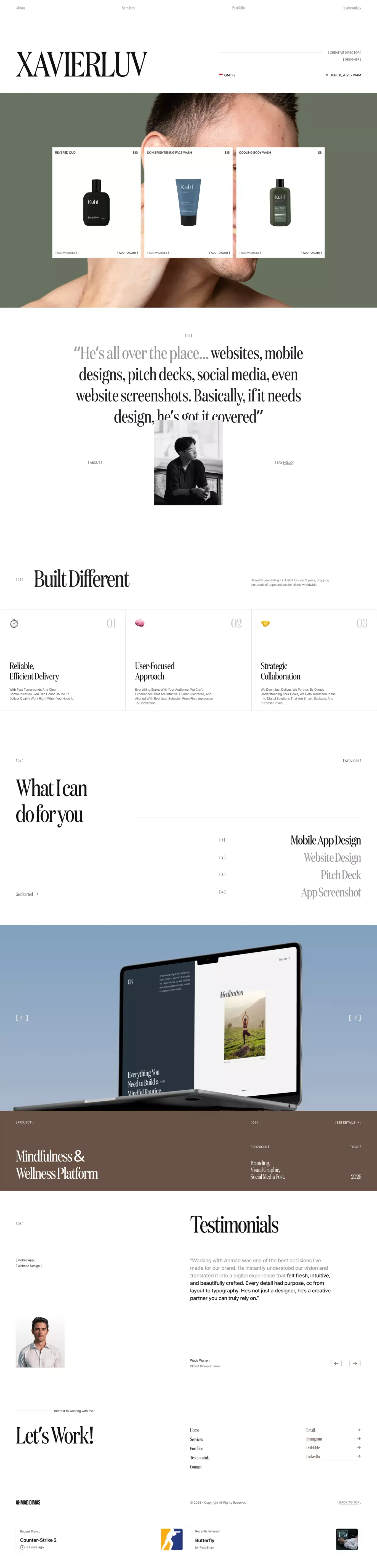XAVIERLUV portfolio page screenshot showcasing Design design