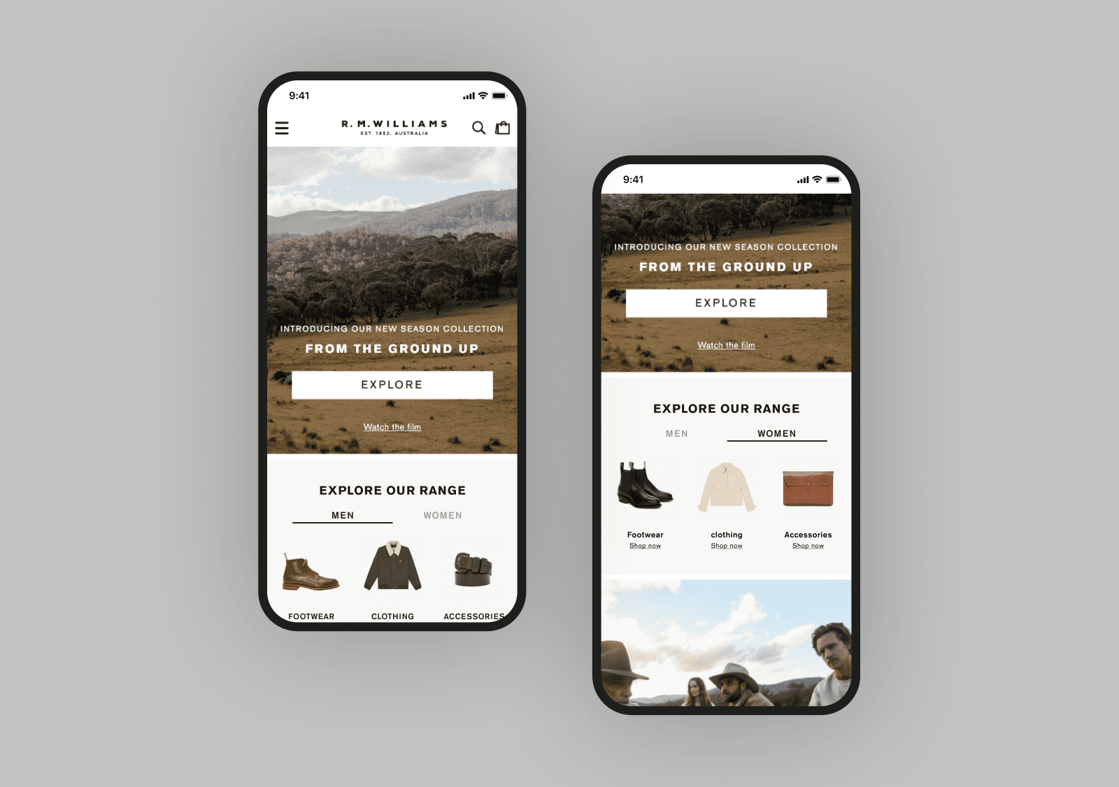 Mobile screens of concept 1 in different states