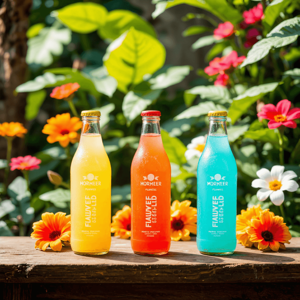 product photography of a set of flavored soft drink bottles