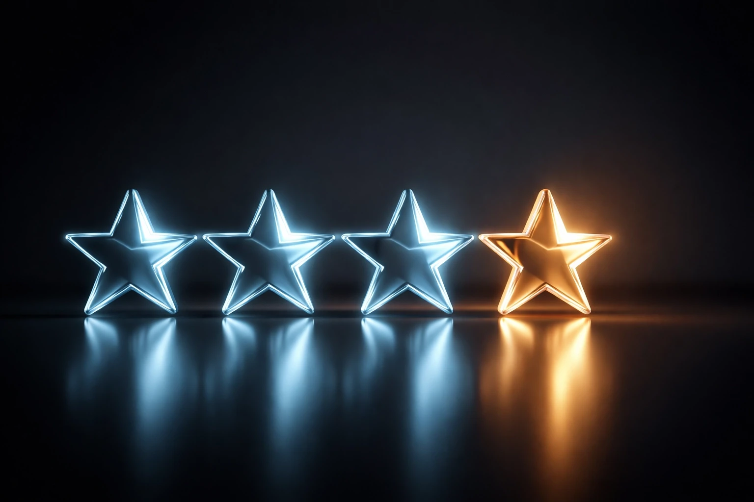 Five glowing glass stars representing client reviews and trust for Melbourne law firms' Google presence