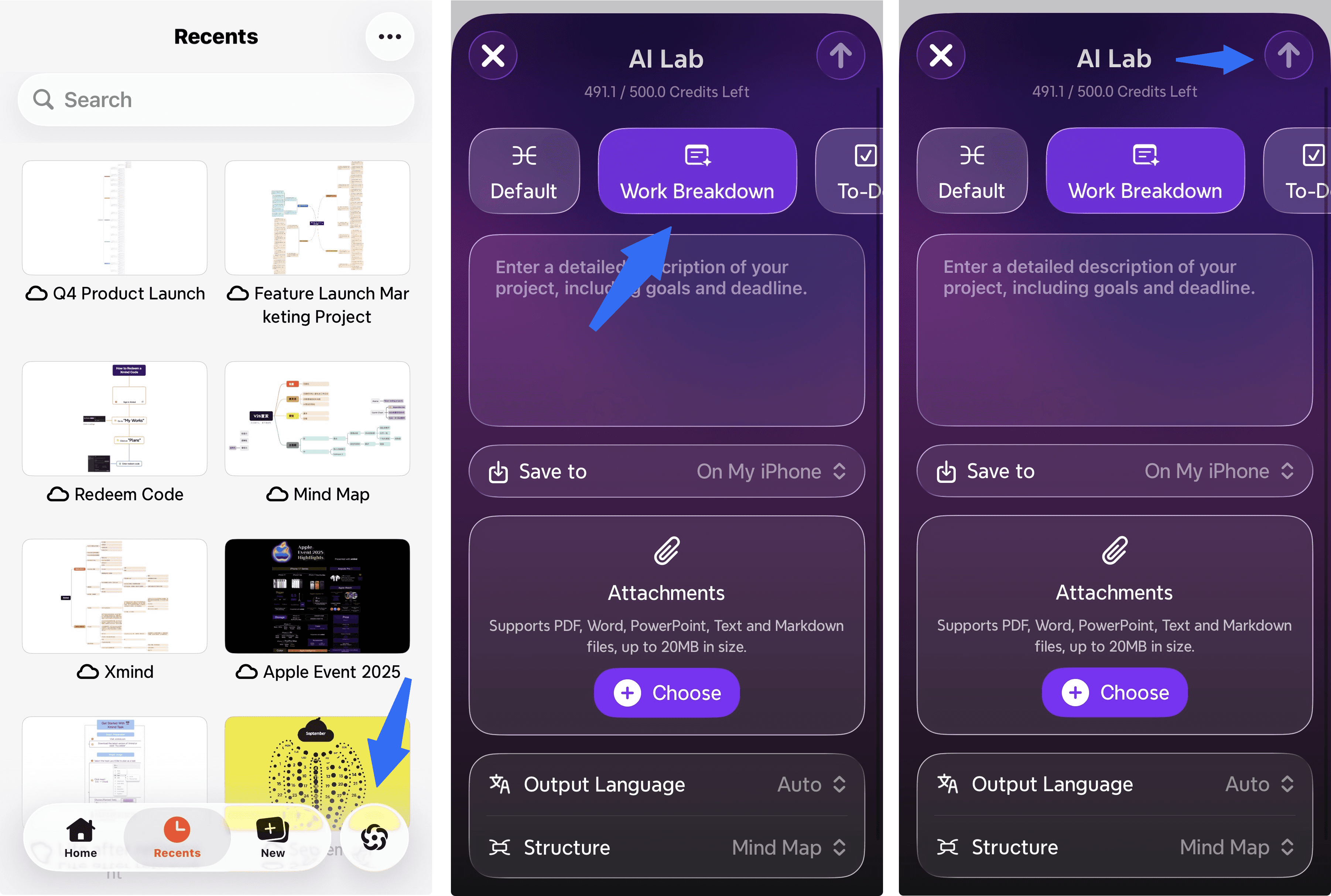 AI work breakdown tool user interface images